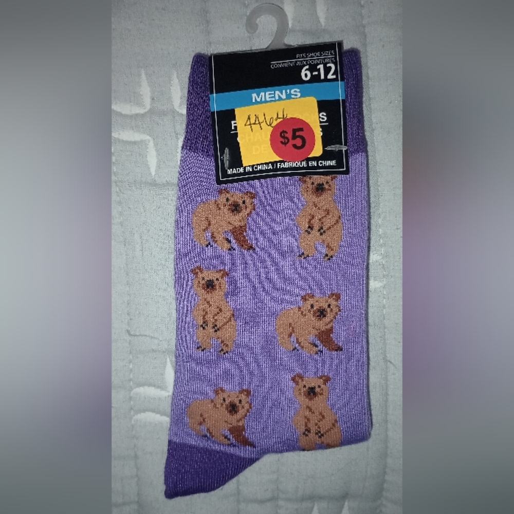 Men's Purple Bear Print Socks